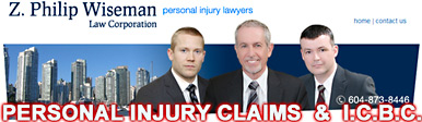 Philip Wiseman, experienced Personal injury lawyer with associates in photo, office one block from Vancouver General Hospital emergency dept. entrance